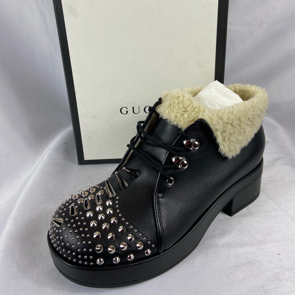Gucci Spike black leather fur boots Eu38/US8